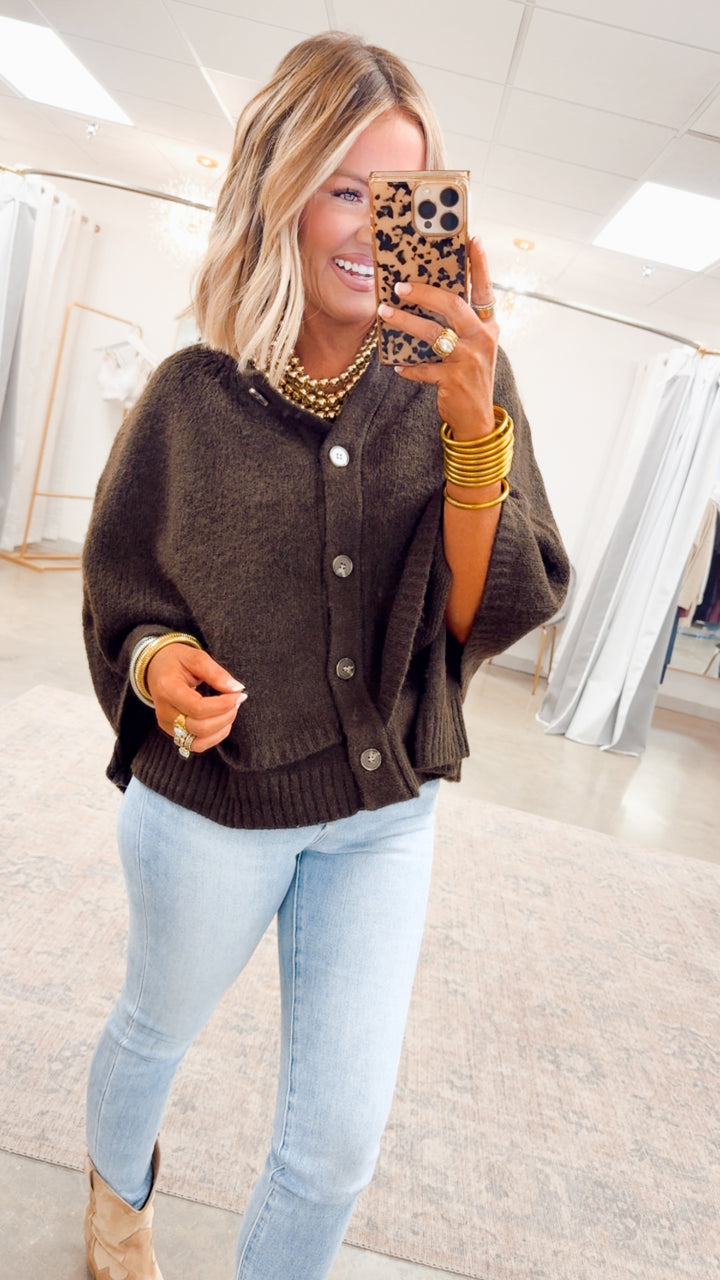 Sweater Cape Cardigan-Espresso
