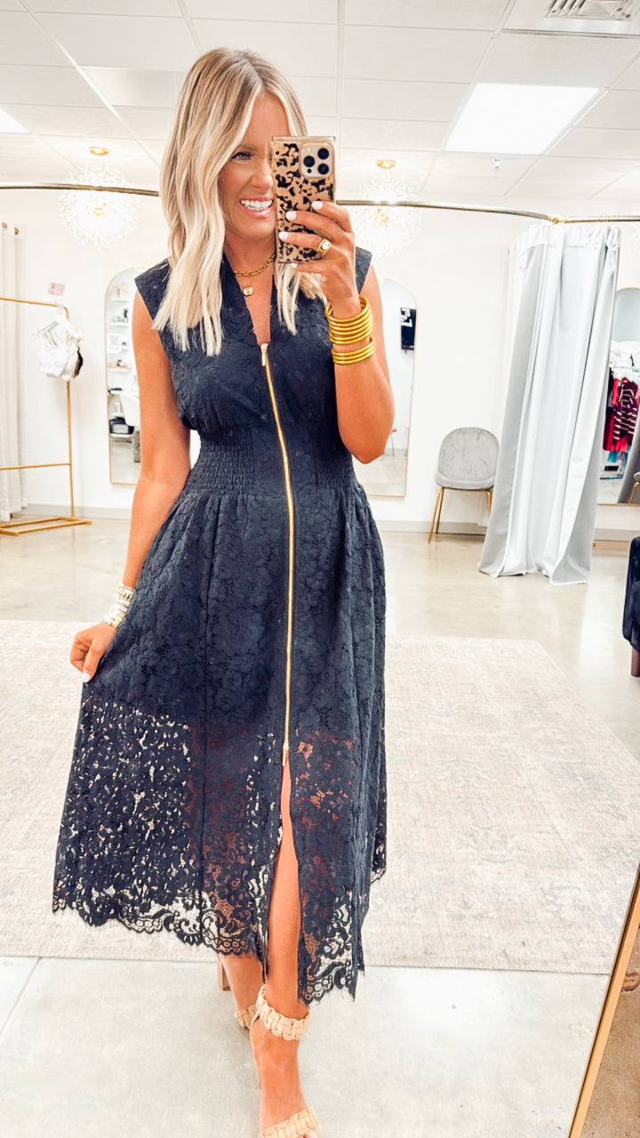 Jackie Lace Midi Dress-Black