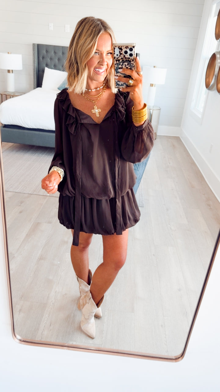 Nola Bubble Tiered Dress-Espresso