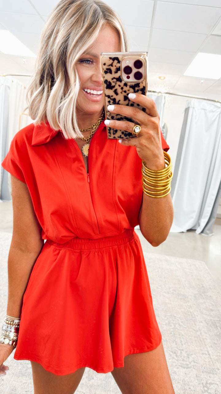 Match Point Romper-True Red
