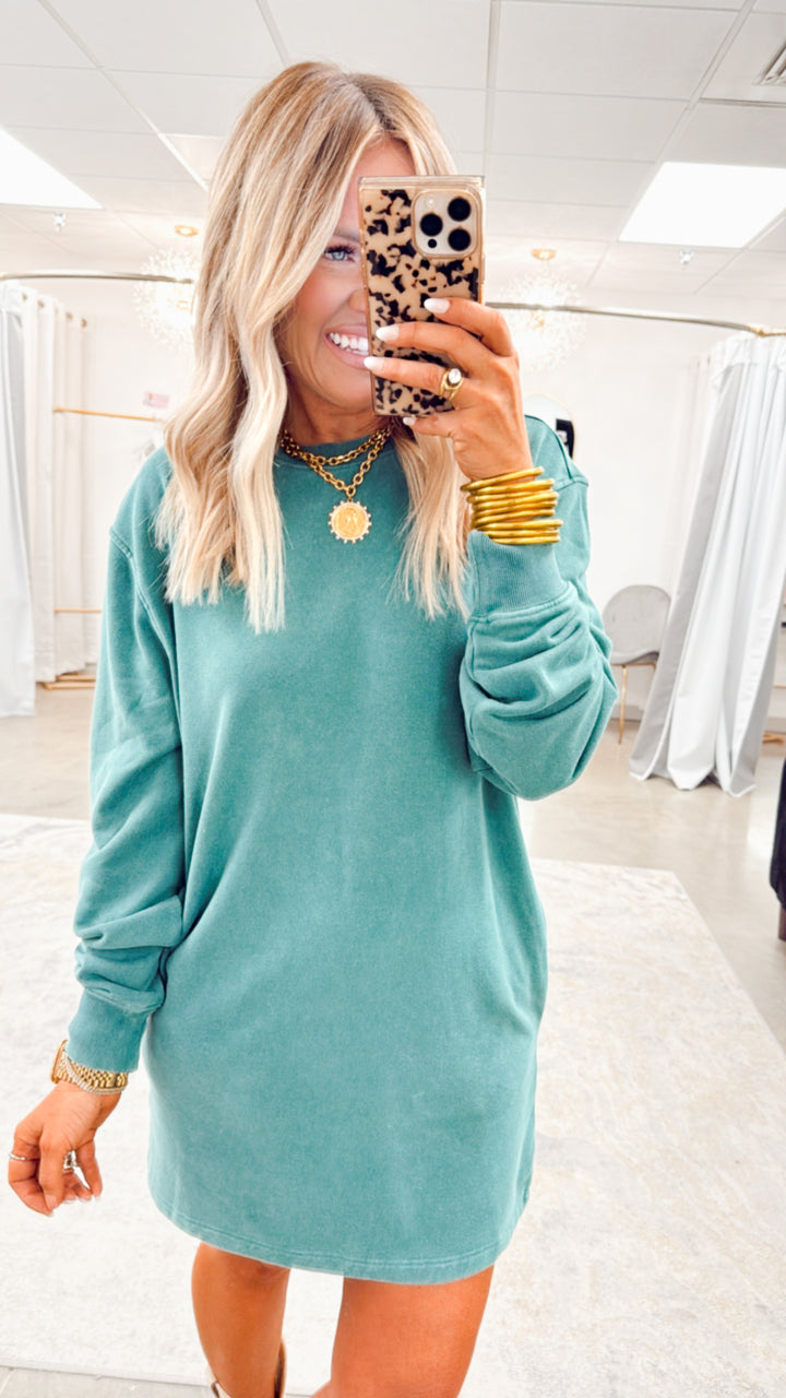 Mila Sweatshirt Dress-Dark Green