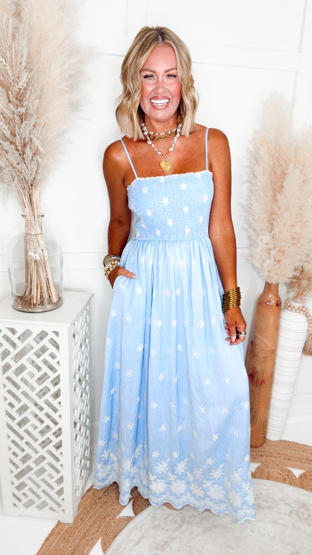 The Aurora Smocked Maxi Dress-Blue