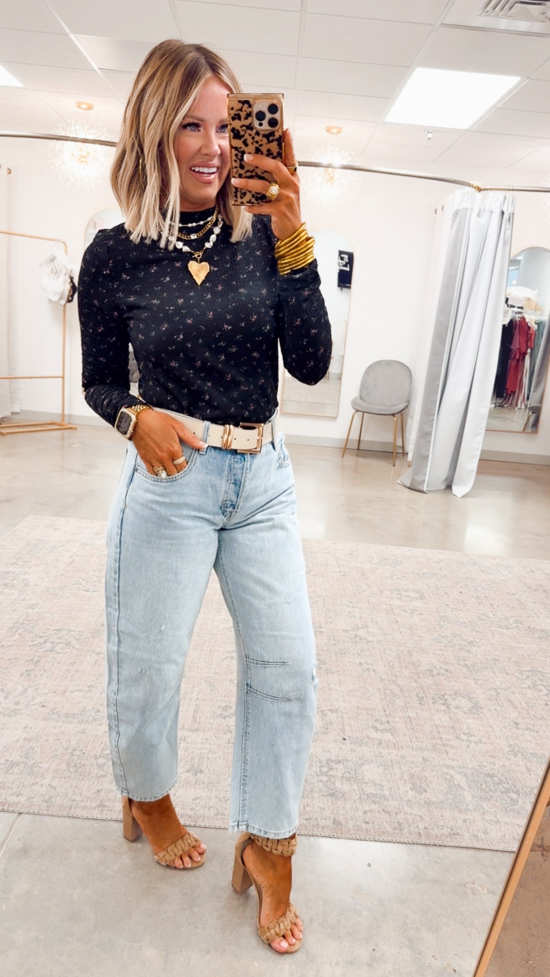 Bloomfield Mock Neck Top-Black/Pink