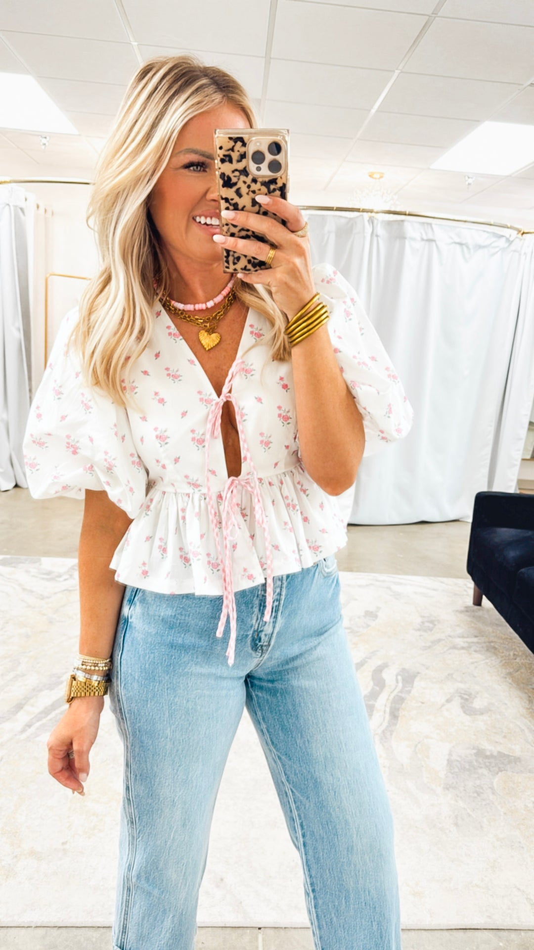 Ditzy Floral Print Bow Tie Top