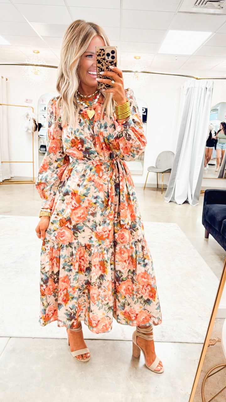 Copper Blooms Midi Dress