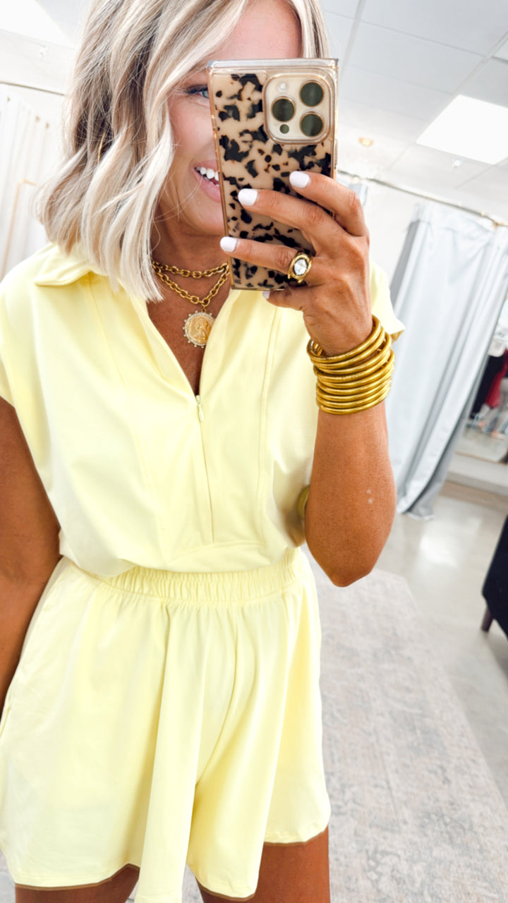 Match Point Romper-Lemon Cream