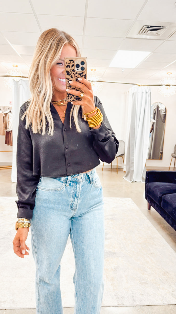 The Satin Button-Down Crop