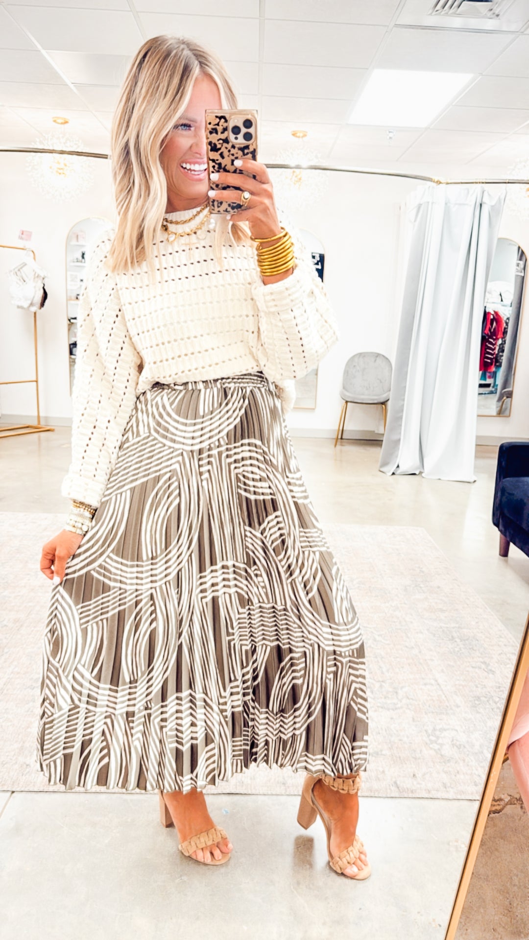 Abstract Printed Accordion Midi Skirt