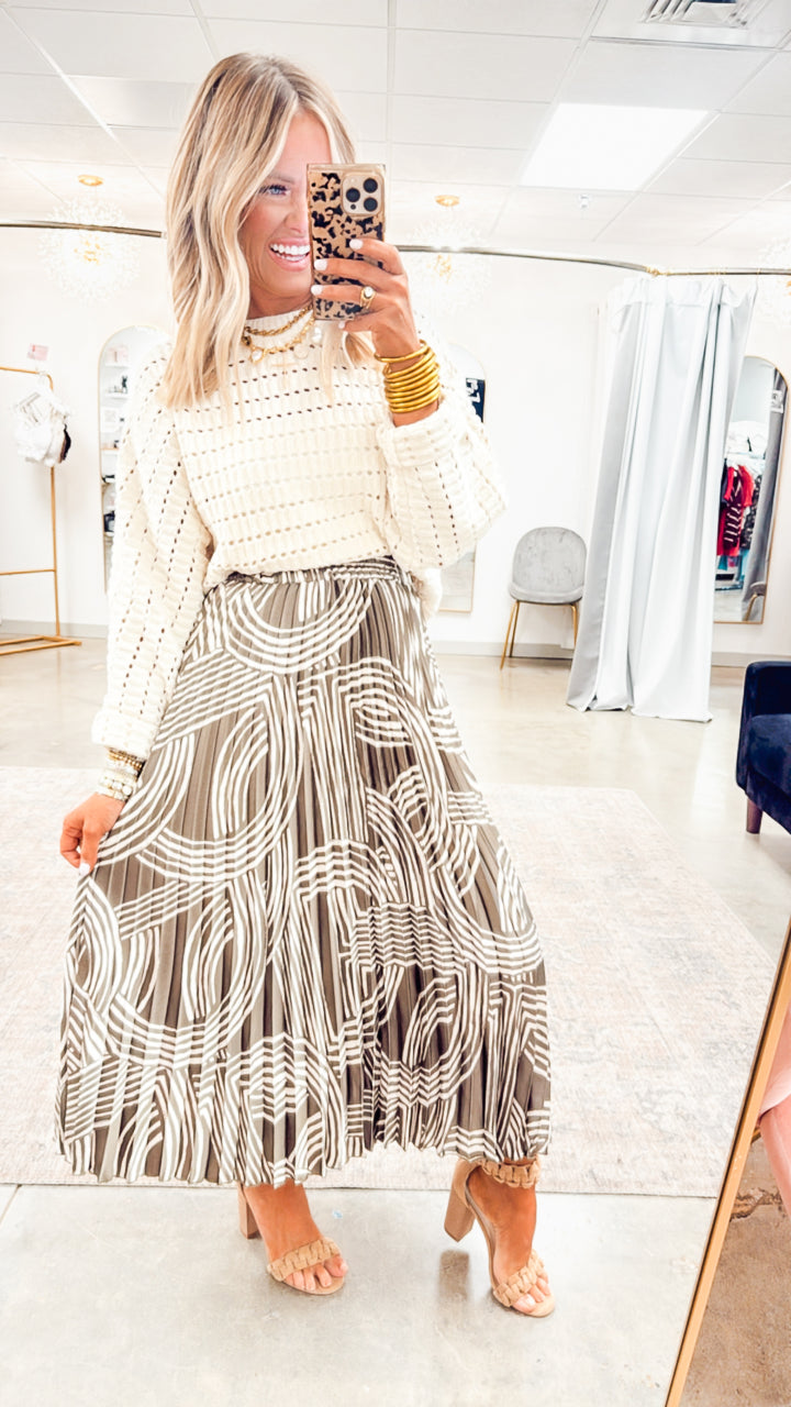 Abstract Printed Accordion Midi Skirt
