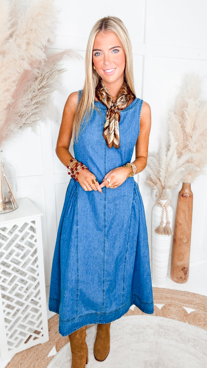 The Greer Denim Midi Dress