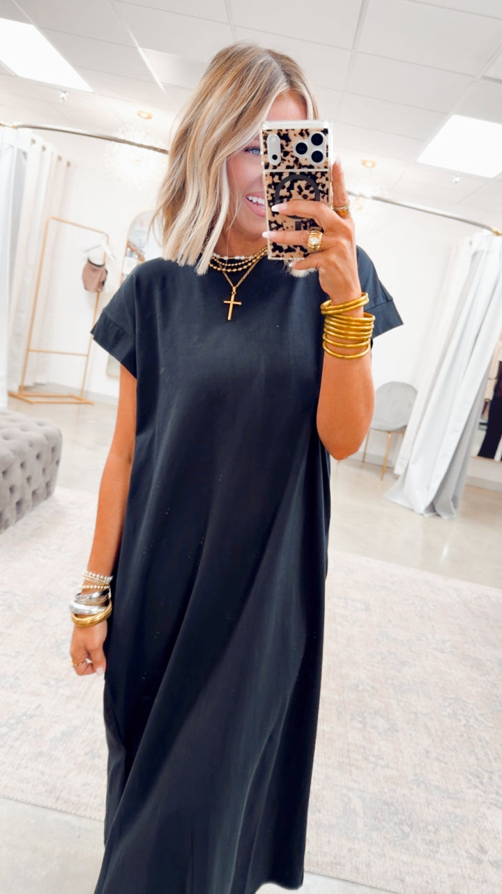 The Brynn Cotton Midi Dress- Black
