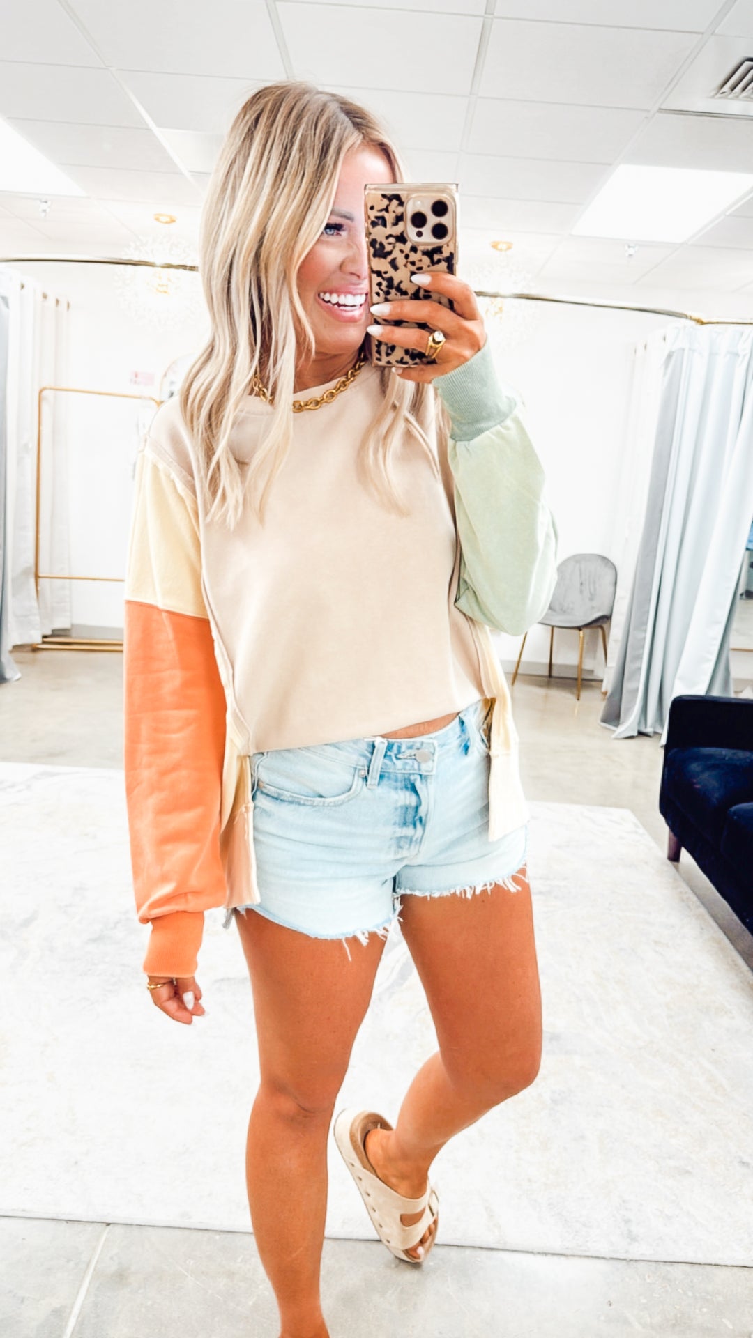 The Riley Color Block Sweatshirt- Taupe