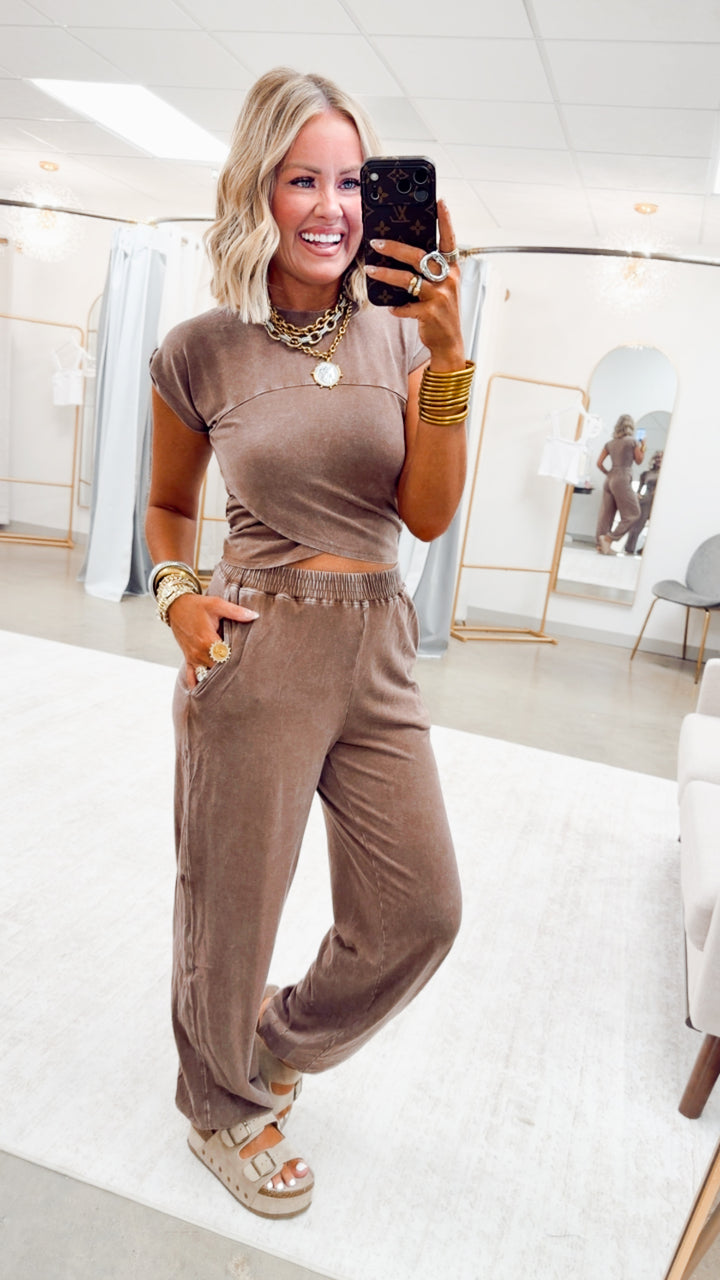The Phoebe Crop Top & Jogger Set-Chocolate