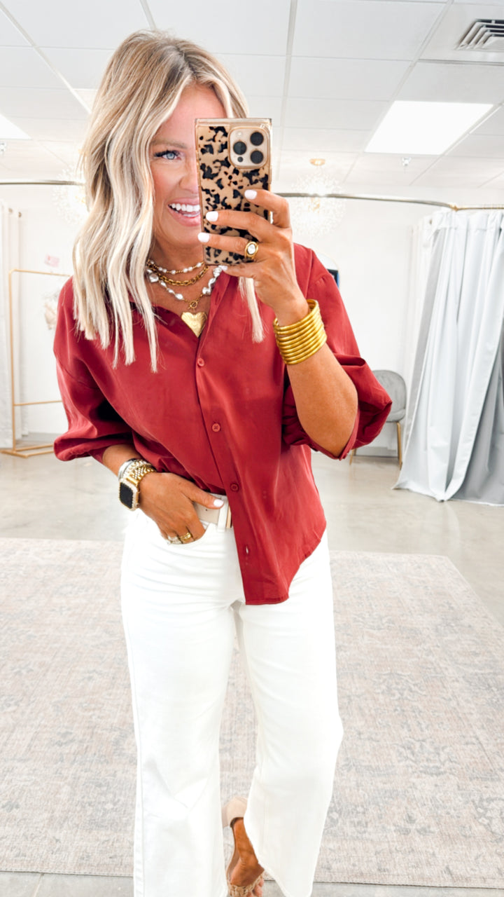 The Ava Puff Sleeve Blouse-Wine