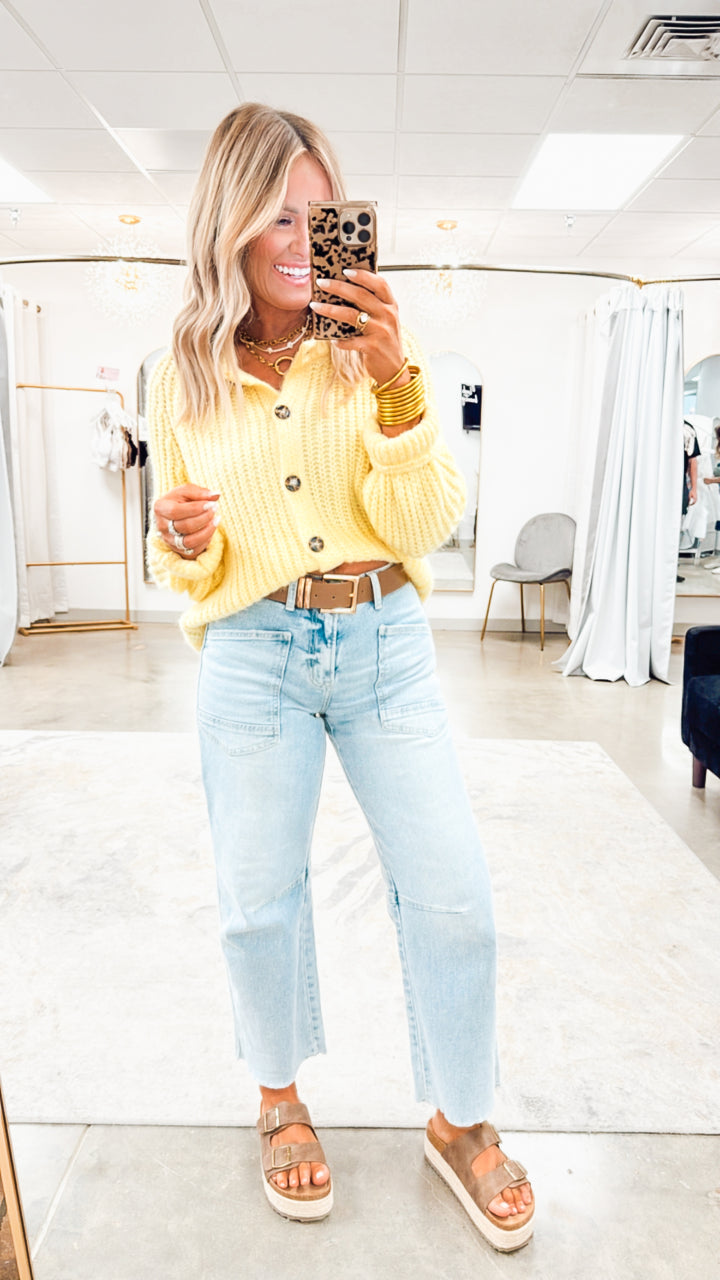 Brushed Button-up Cardigan-Yellow