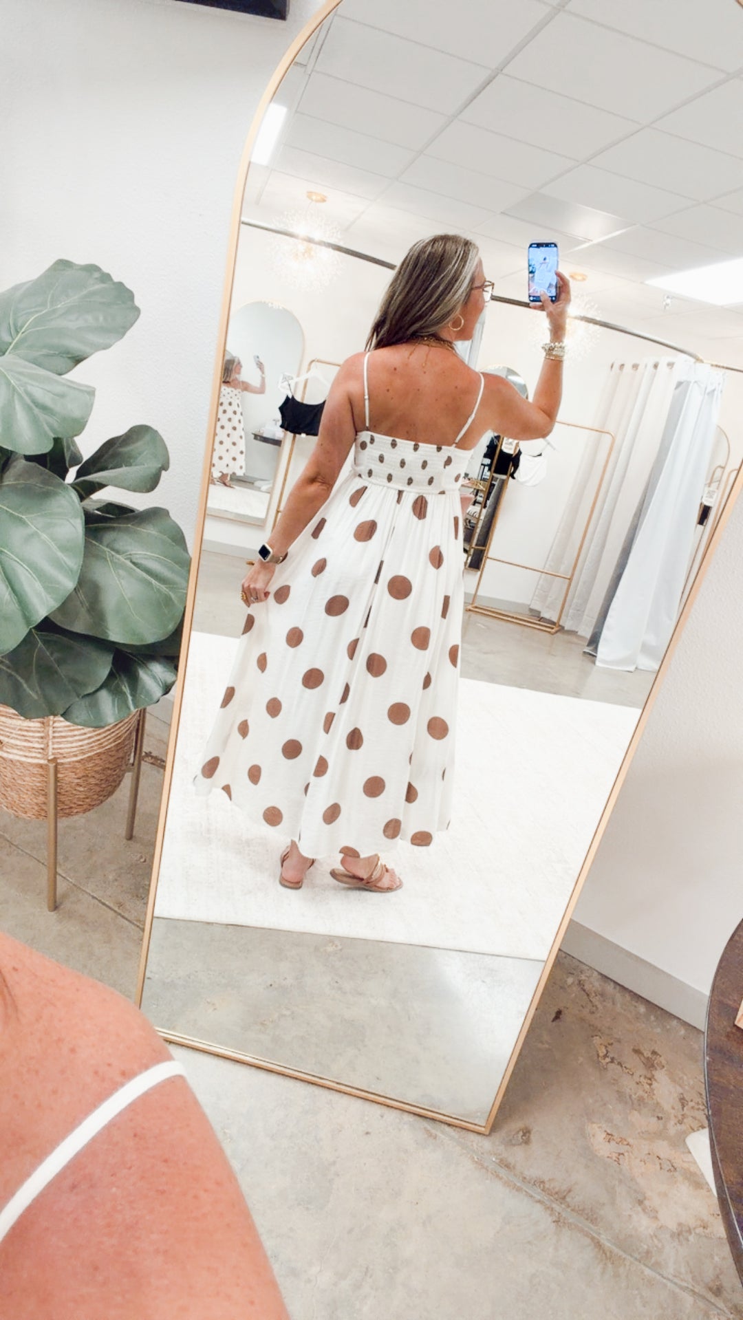 The Dotted Essential Midi Dress-Brown