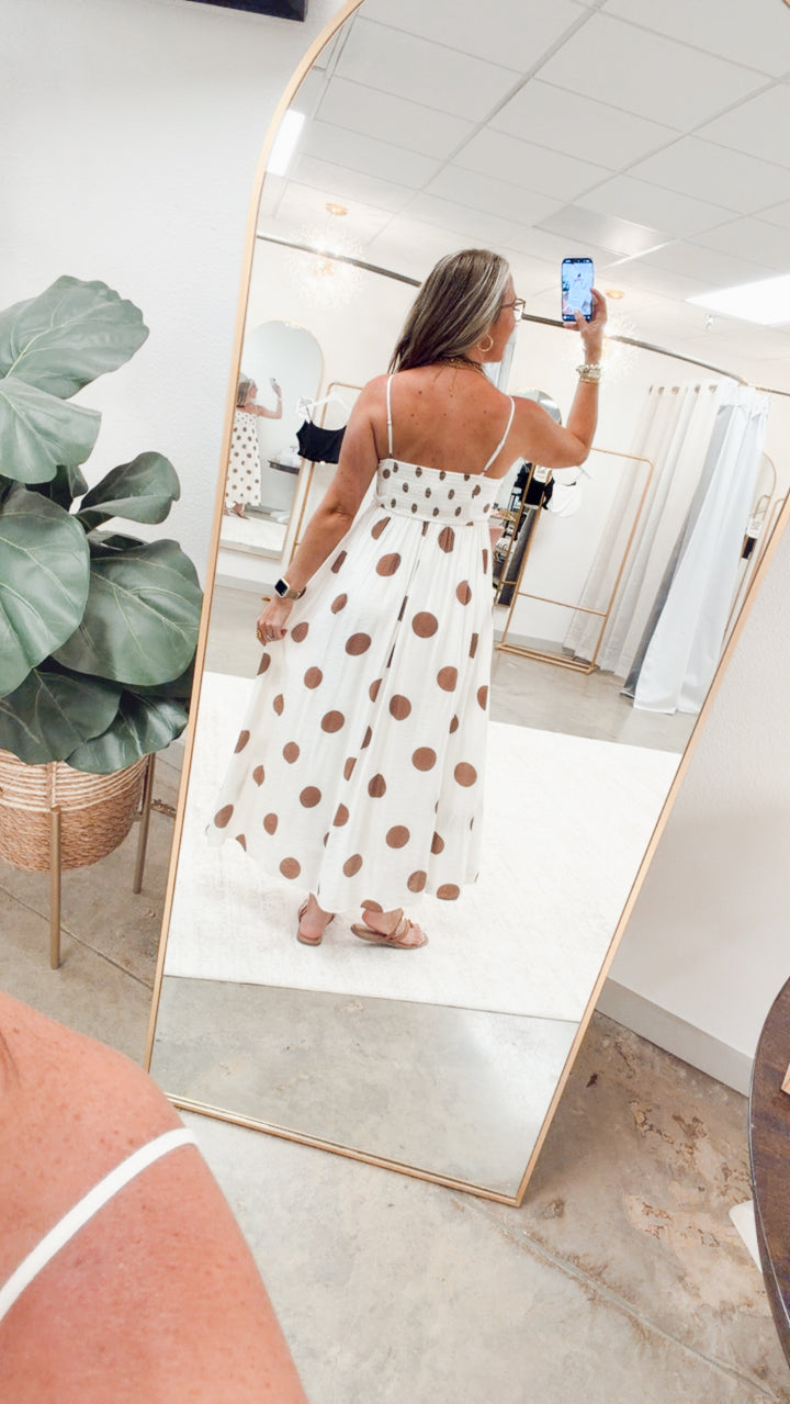 The Dotted Essential Midi Dress-Brown