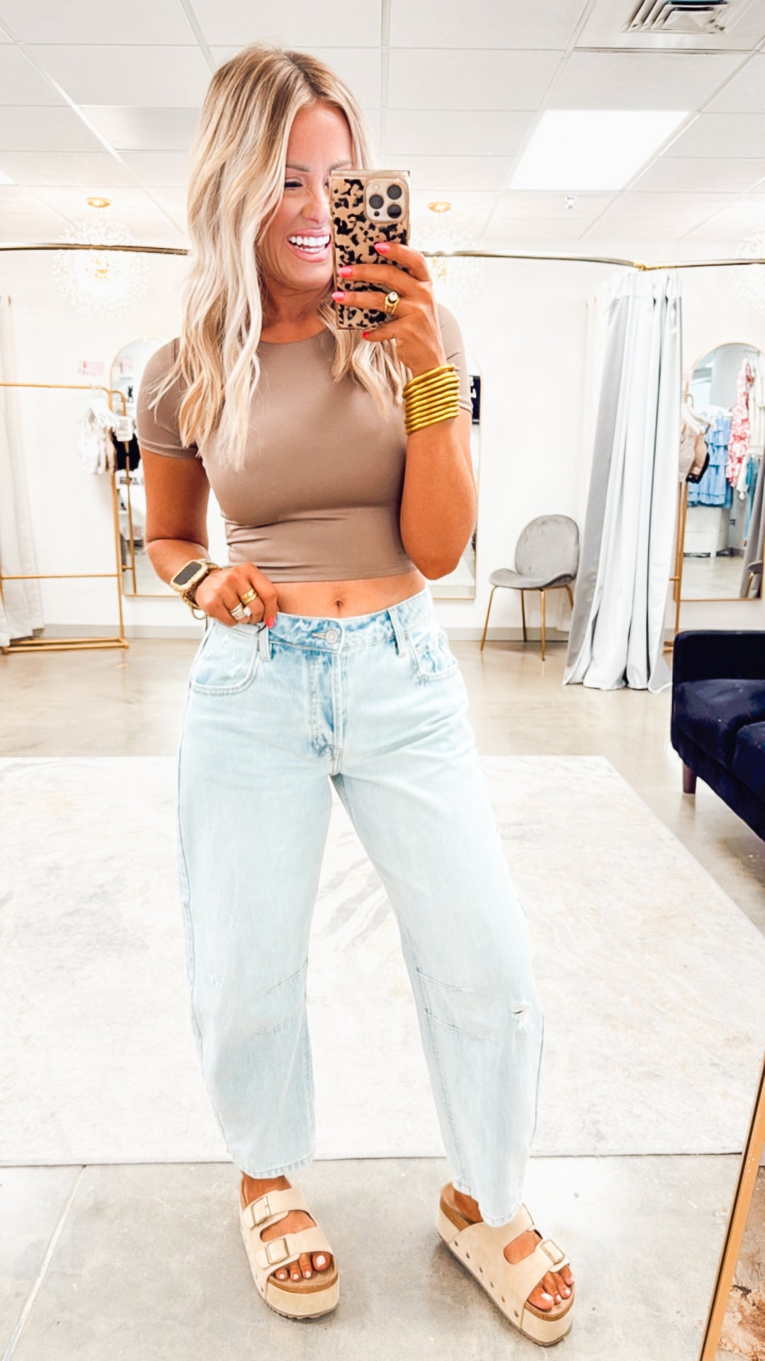 Round Neck Short Sleeve Crop Top - Deep Taupe