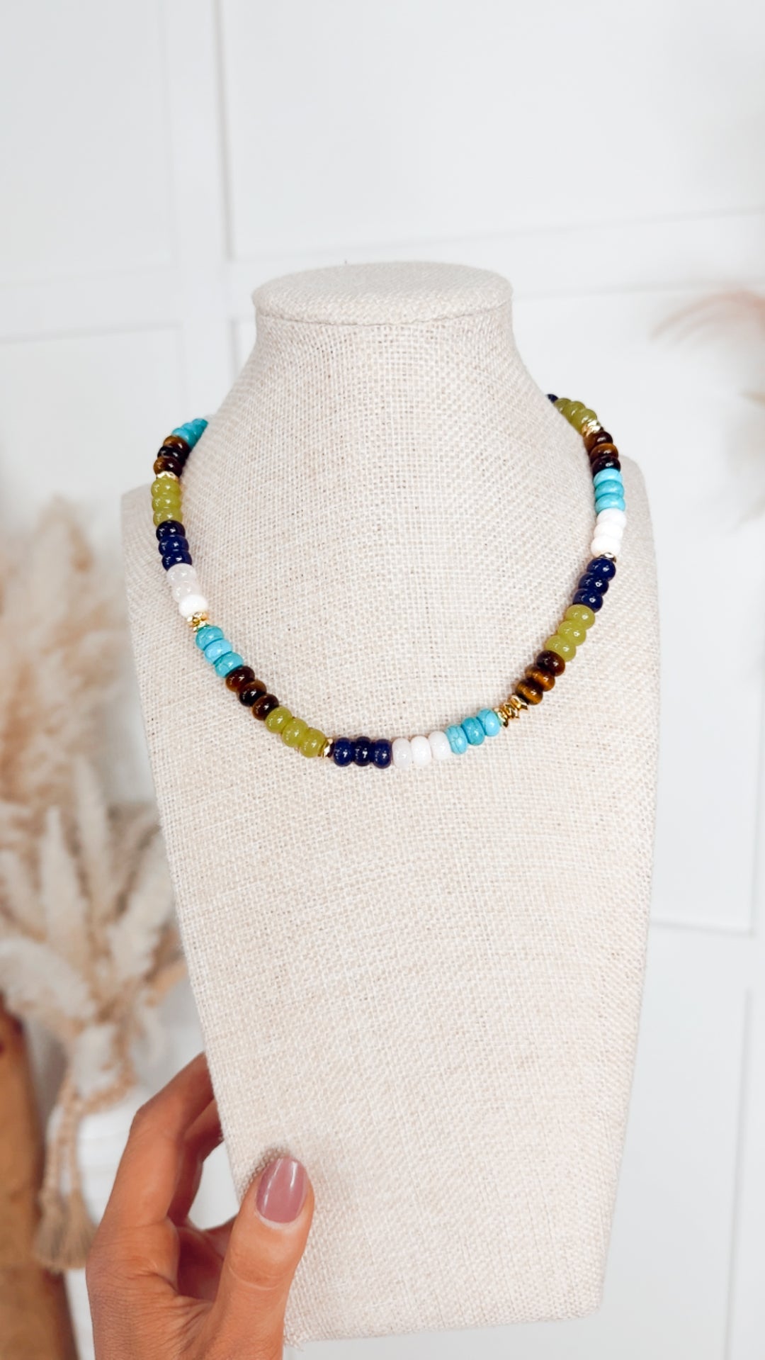 The Kerry Beaded Necklace-Turquoise/Brown Mix