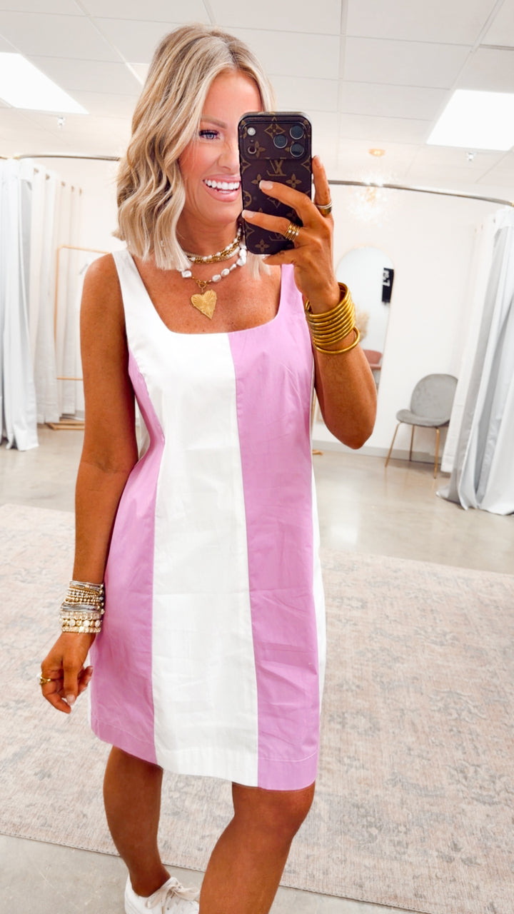 Pink Poplin Color Block Dress
