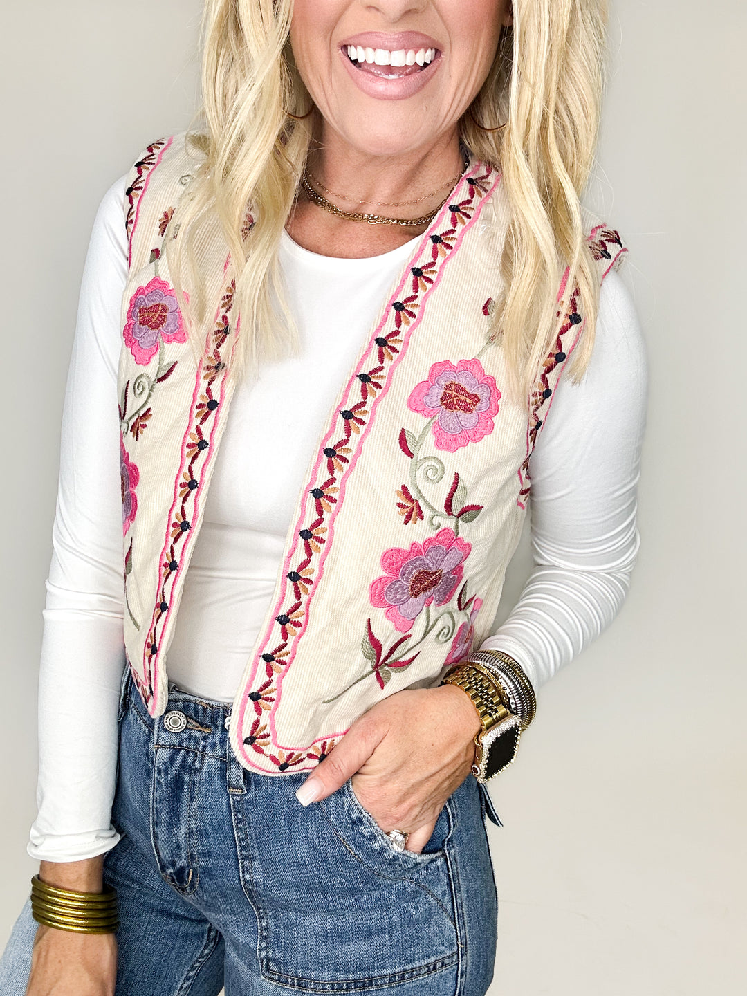 Floral Cord Quilted Vest