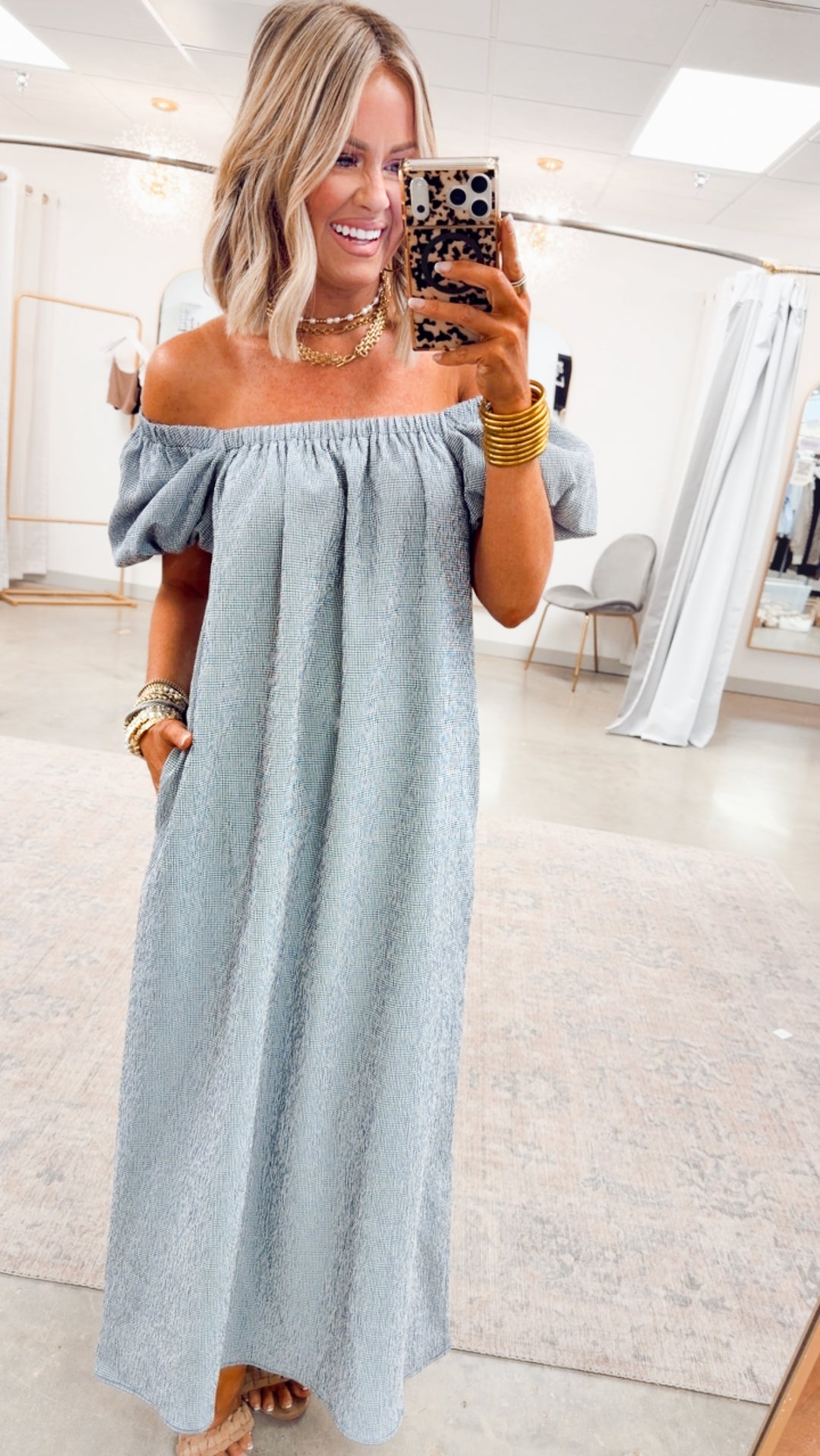 Coastal Gingham Midi Dress