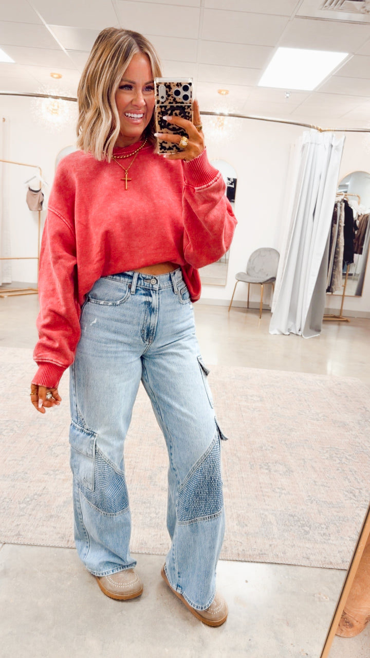 Plush Oversized Sweatshirt -Dark Red