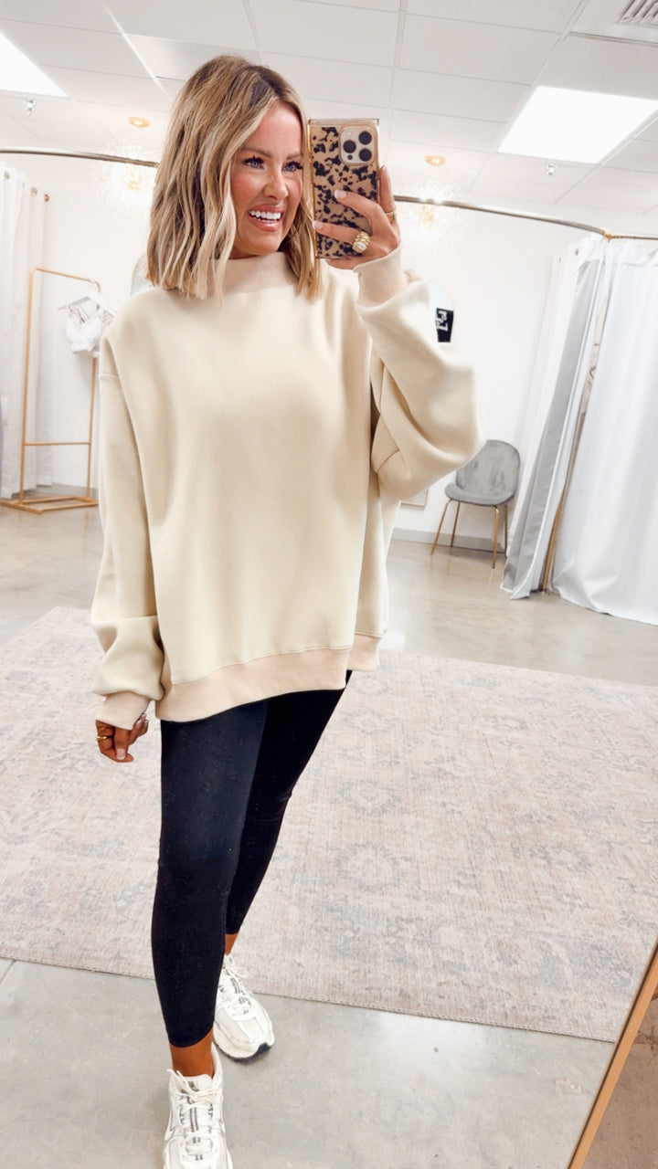 Sand Reversible Mock Neck Sweatshirt