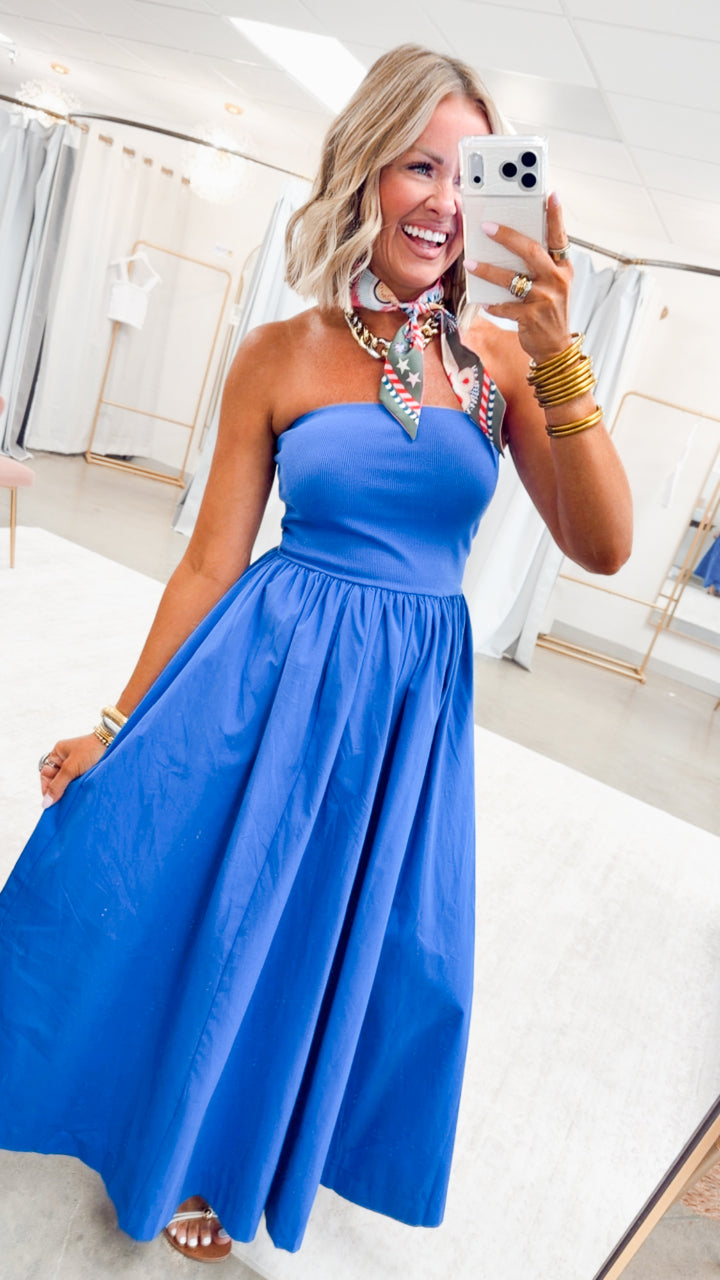 The Tidal Breeze Midi Dress-Cobalt