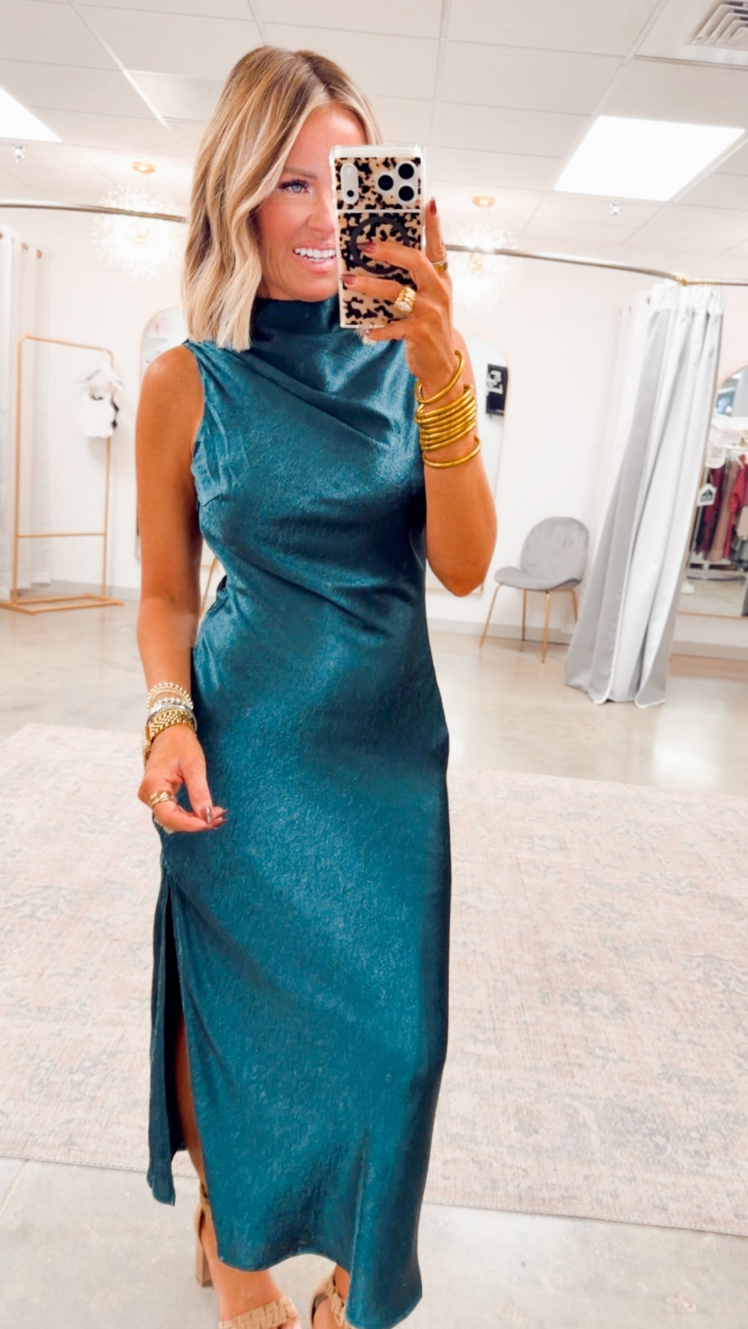 Emilia Cowl Neck Satin Midi Dress