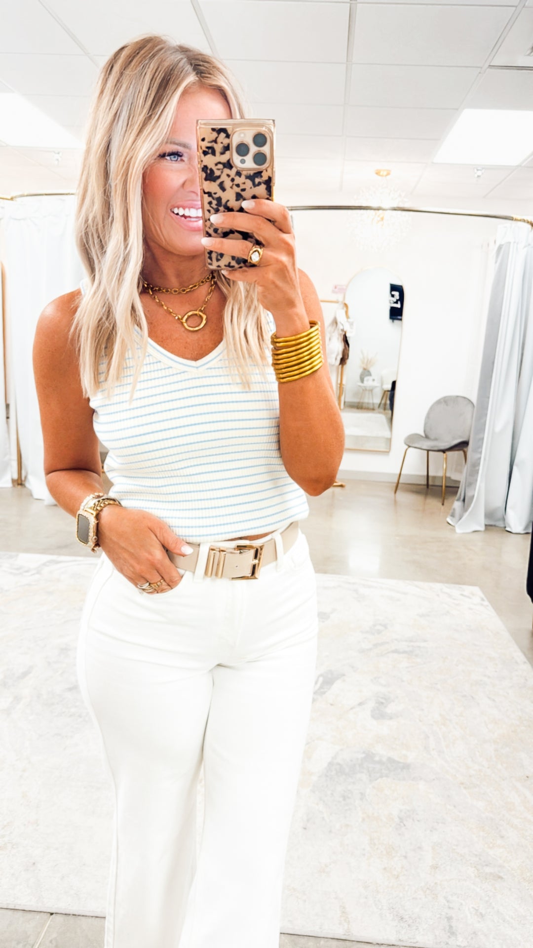 Hayes Striped Tank Top-Blue/Cream