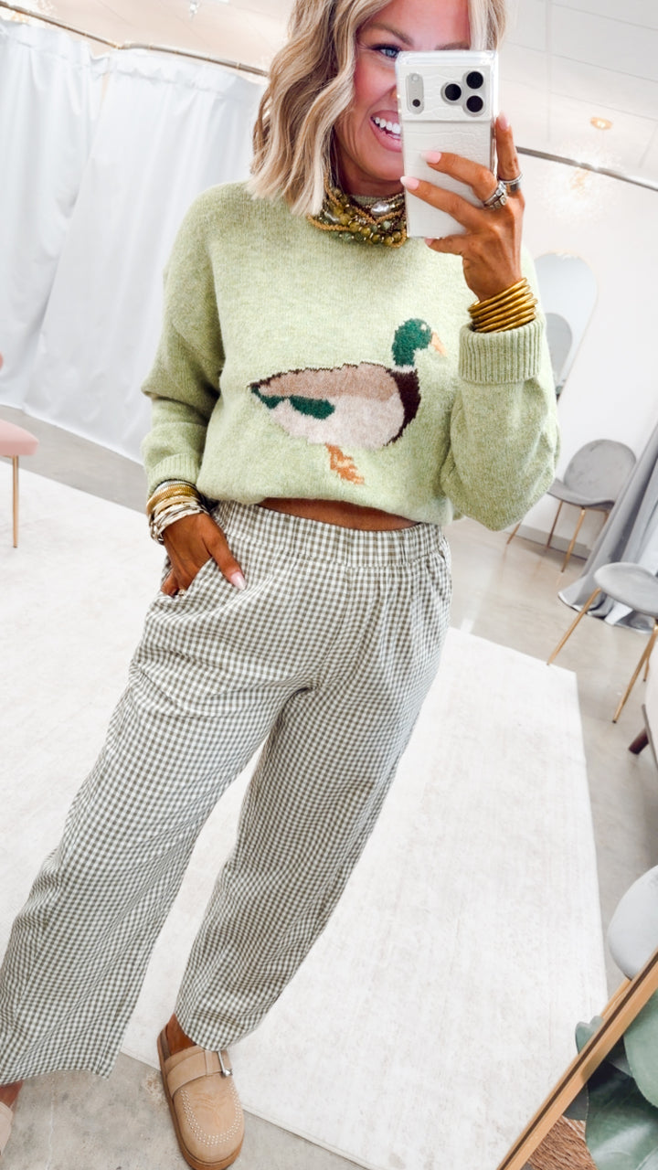The Gingham Grove Pants-Olive/White