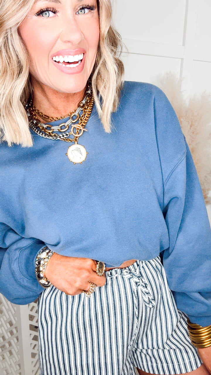 Sara Cropped Sweatshirt-Navy