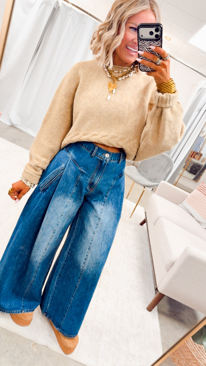 The Beckham Pleated Wide Leg Jean-Denim