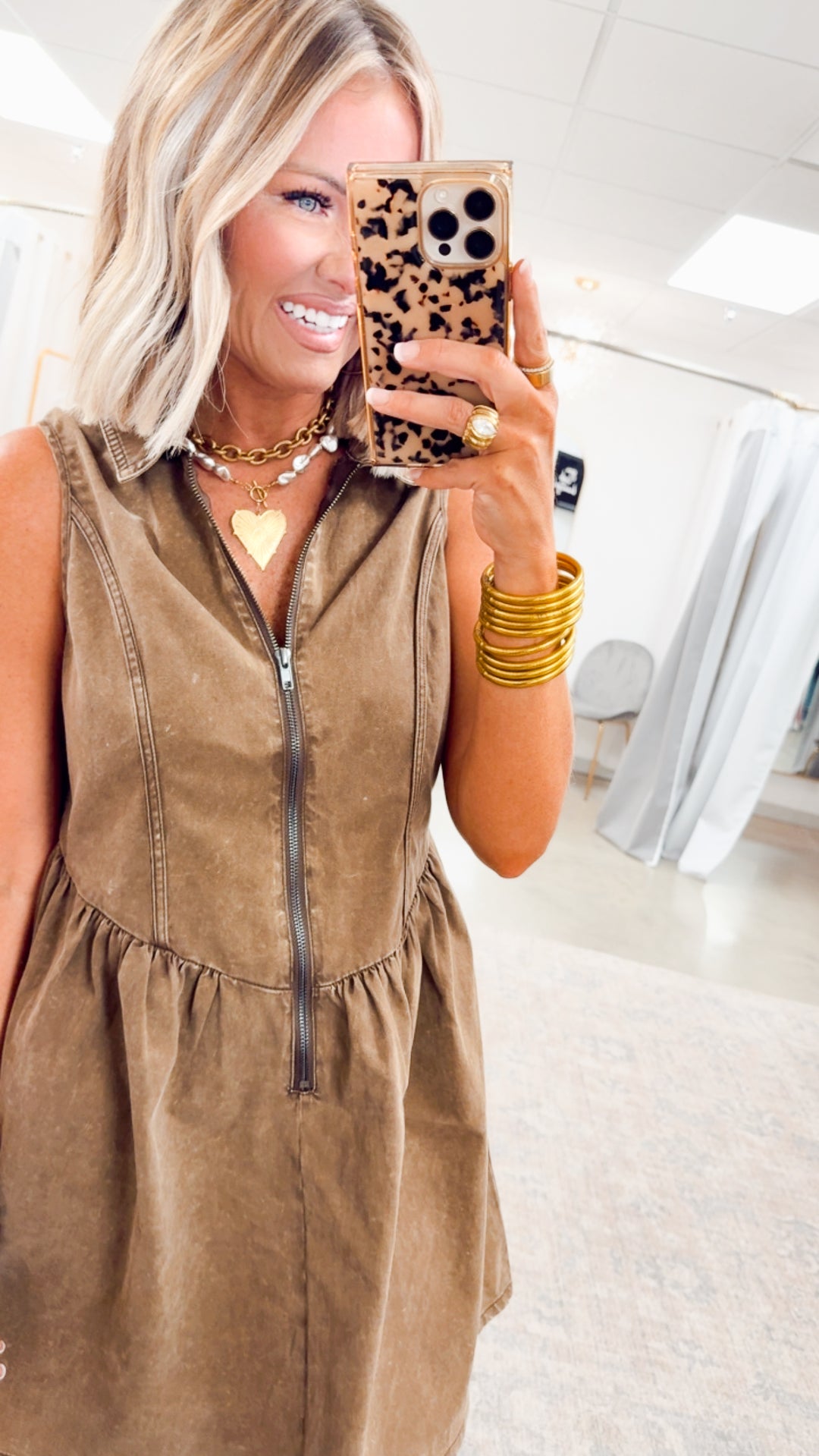 The Lacey Twill Mini Dress-Brown