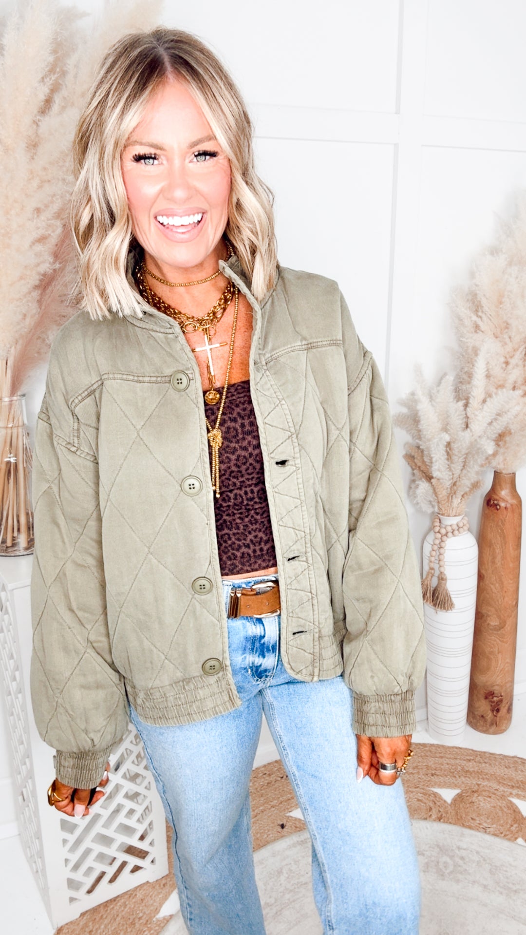 The Magnolia Quilted Jacket-Olive