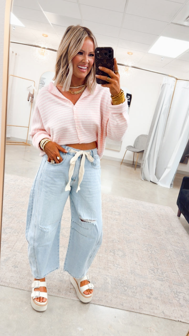 Seaside Stroll Cardigan-Pink Stripe