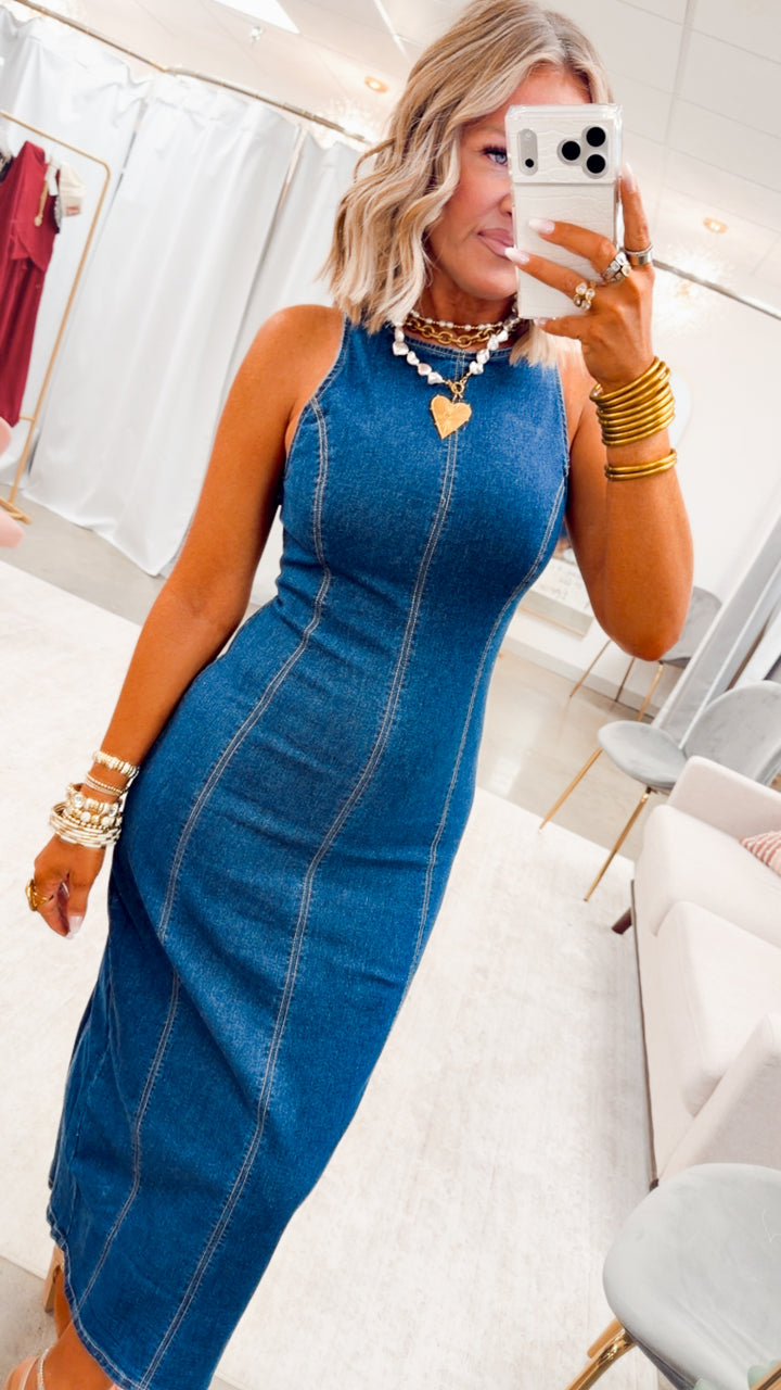 The Structure Midi Dress-Dark Wash
