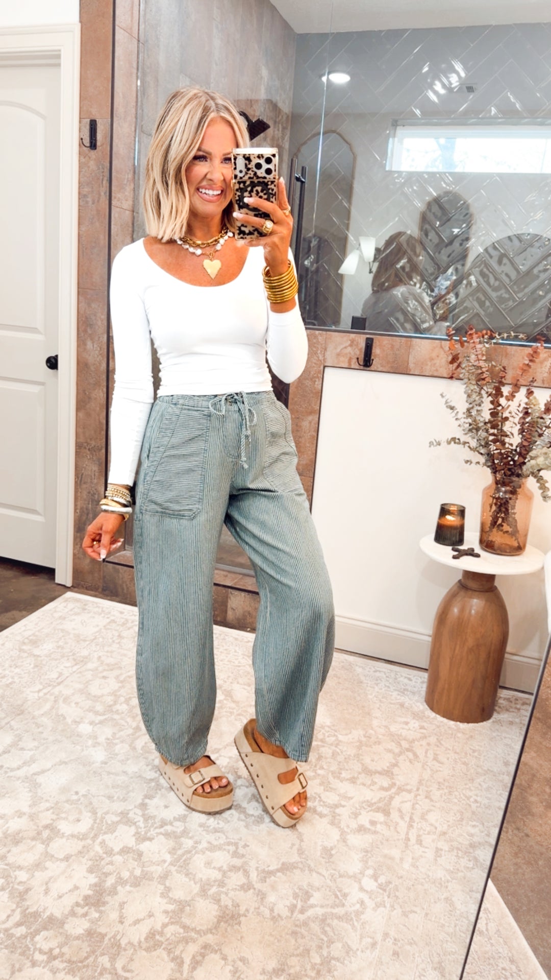 Stripe Denim Parachute Pants