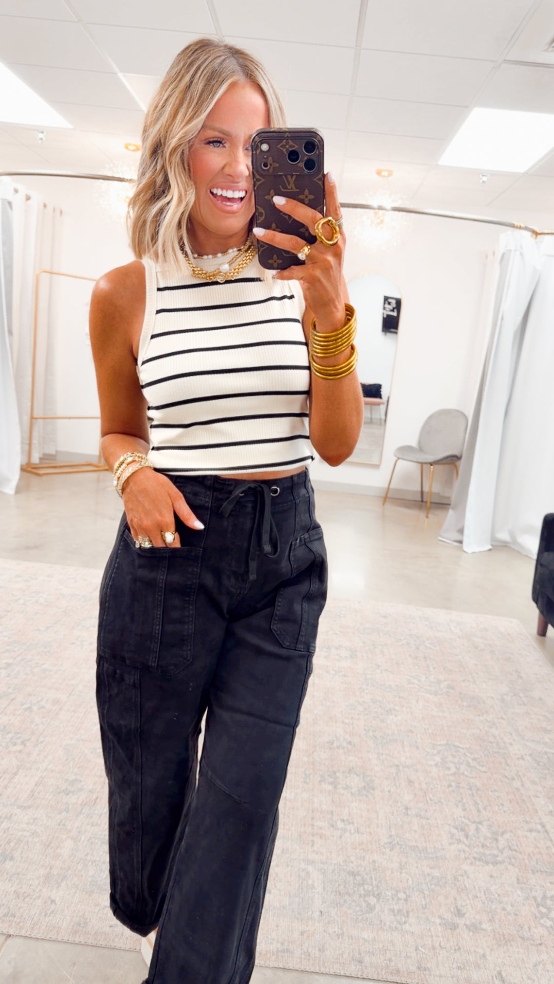 Dani Striped Tank Top-Cream/Black