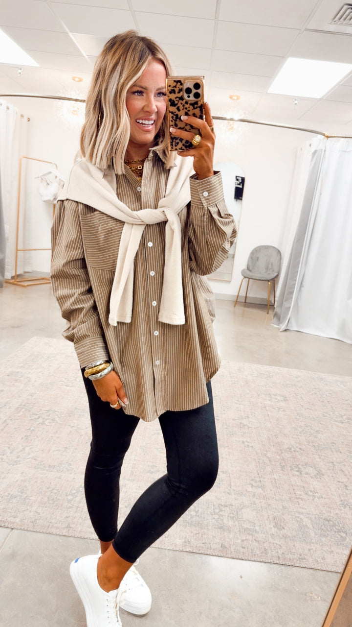 Evelyn Striped Top-Ash Olive