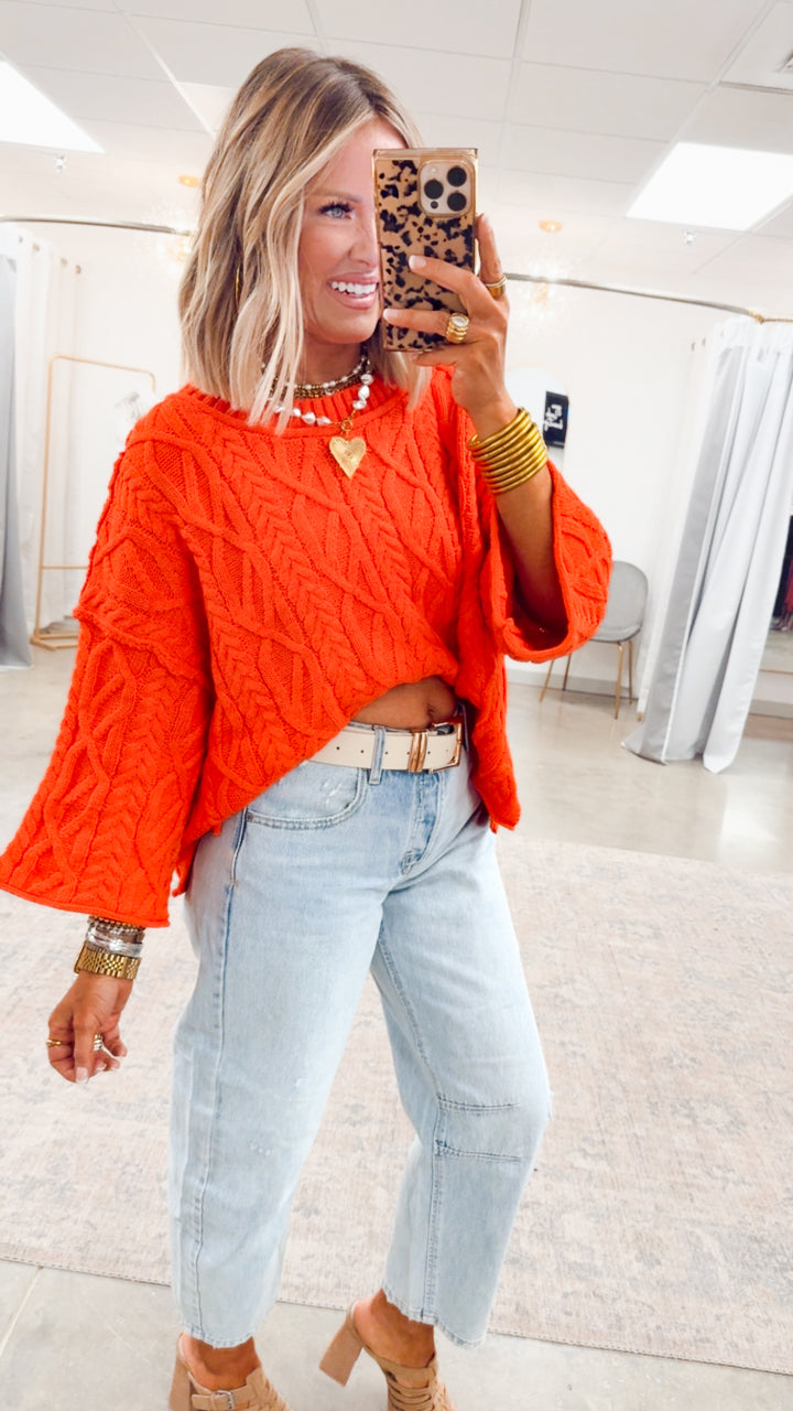 Winter Washed Sweater-Hot Coral