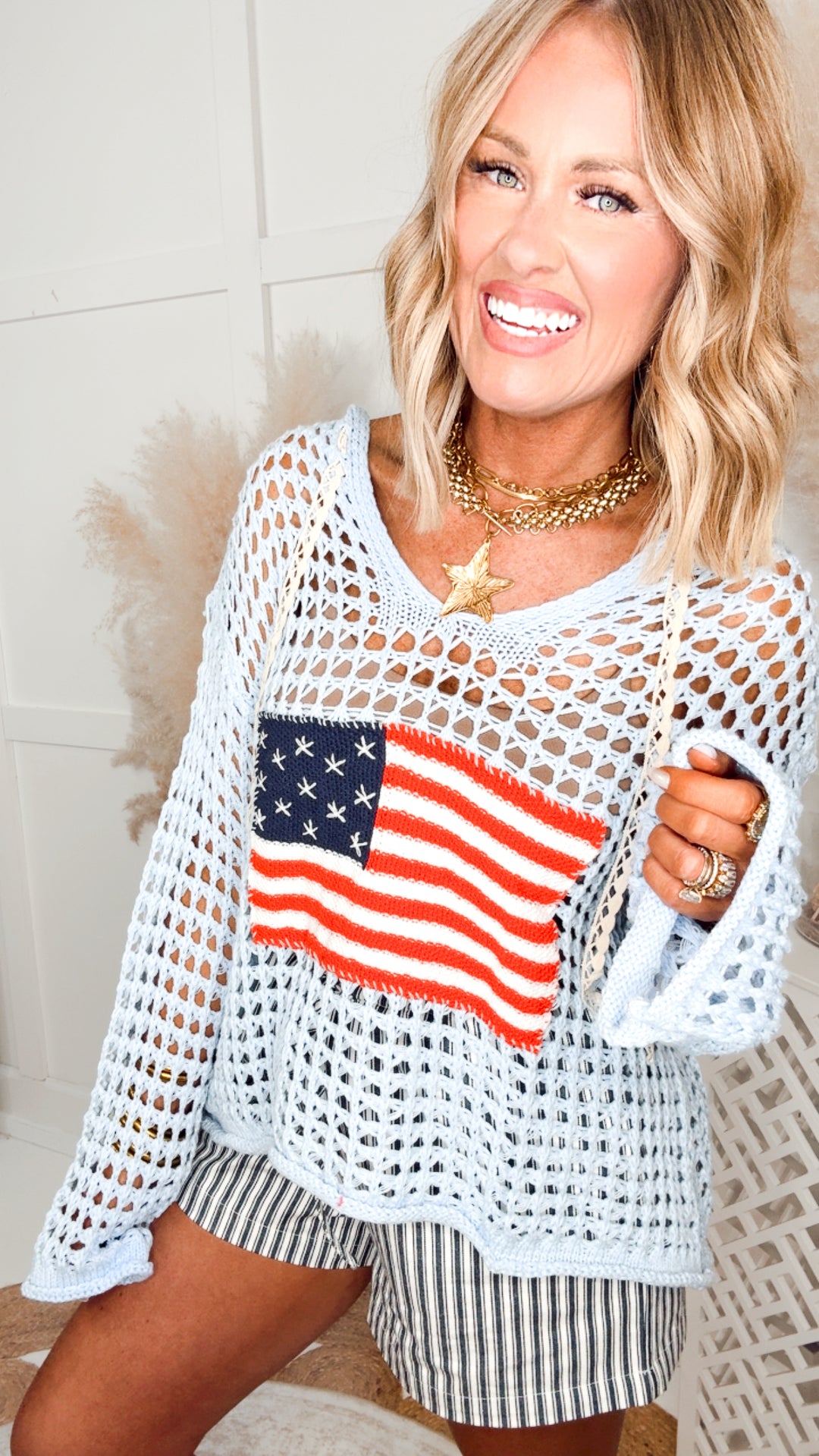 The All-American Sweater Top-Blue
