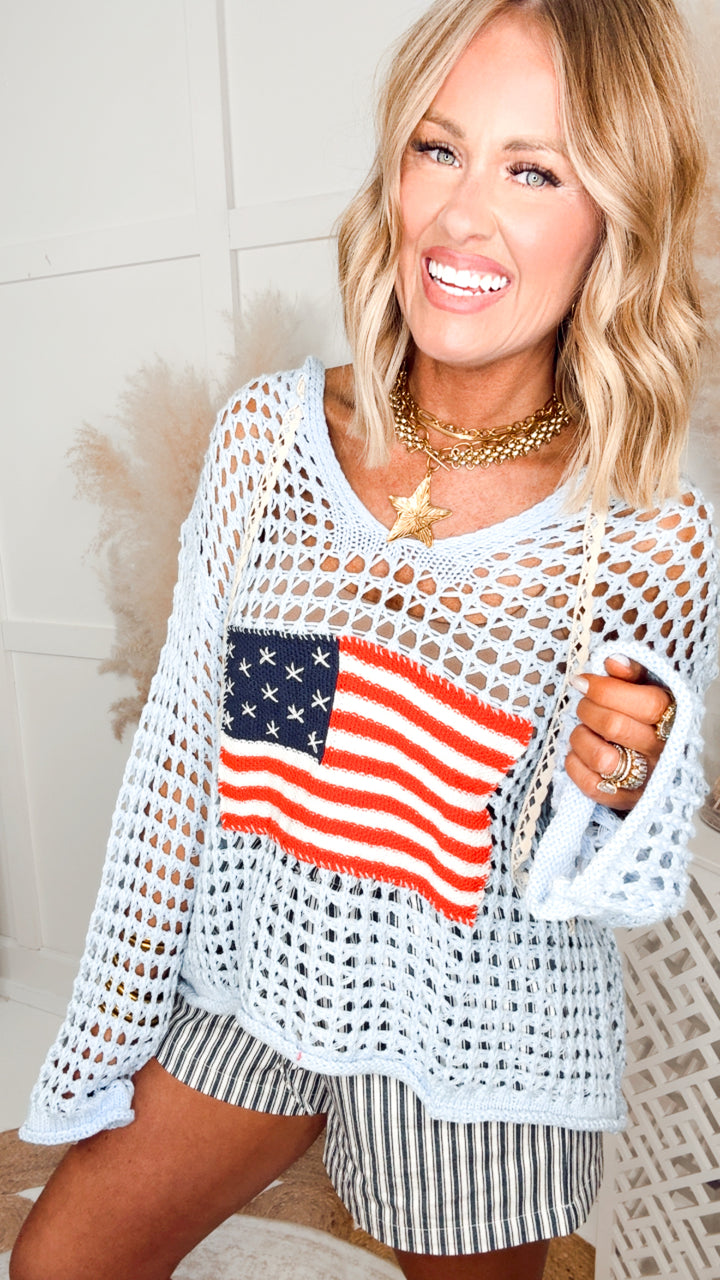The All-American Sweater Top-Blue