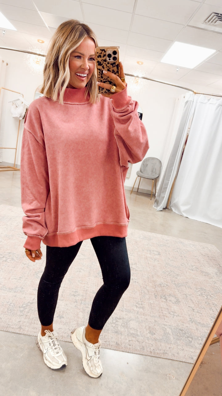 Vintage Wash Mock Neck Sweatshirt-Mauve