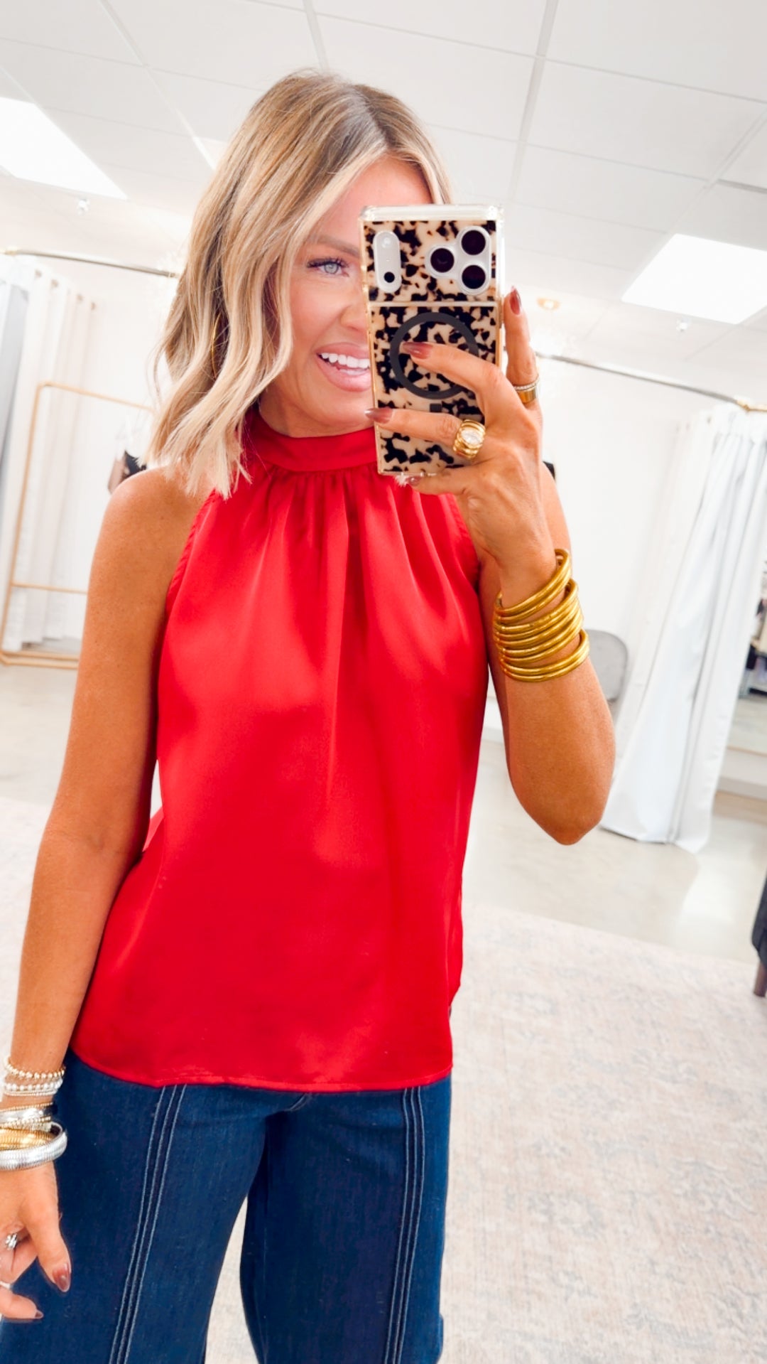 Élan Satin Halter-Red