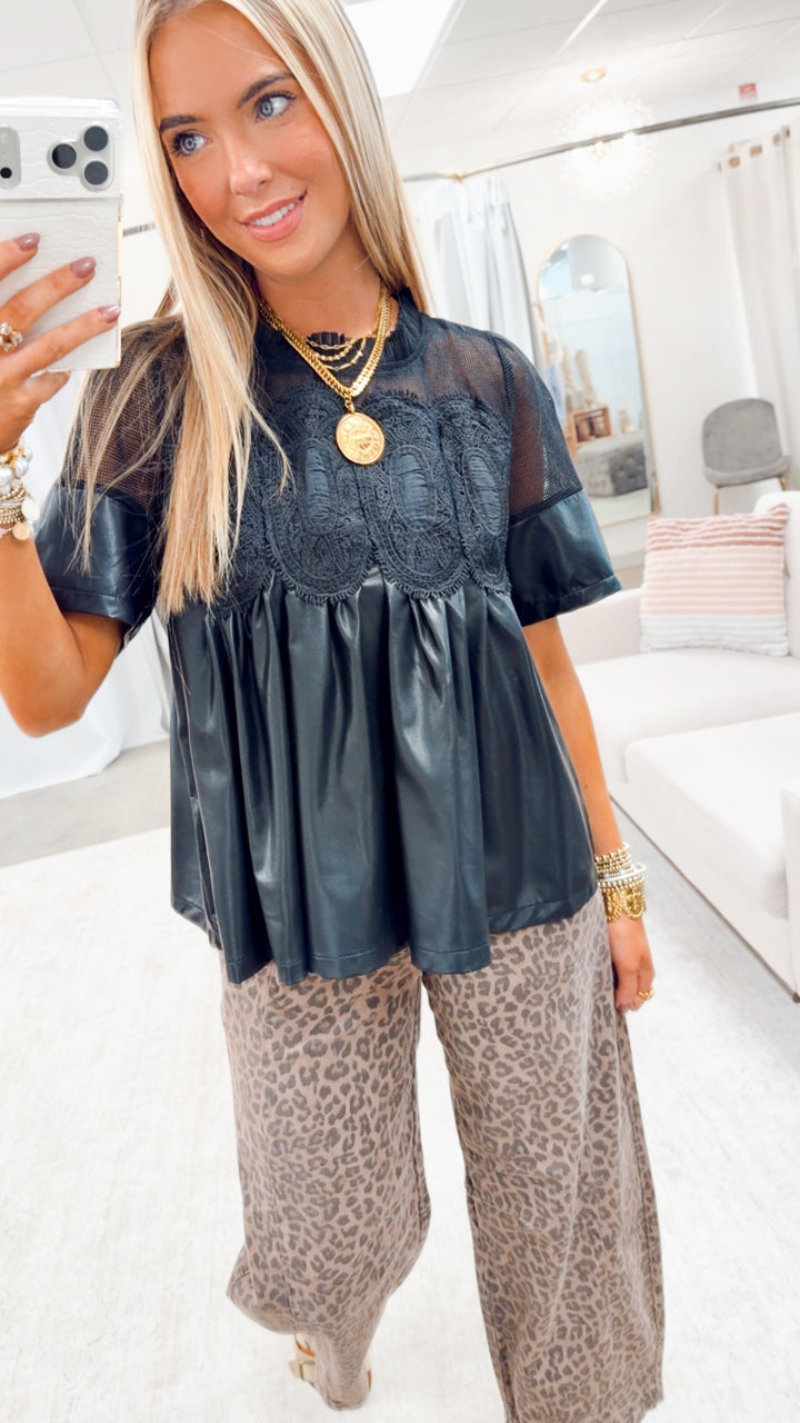 The Leather & Lace Babydoll Top-Black