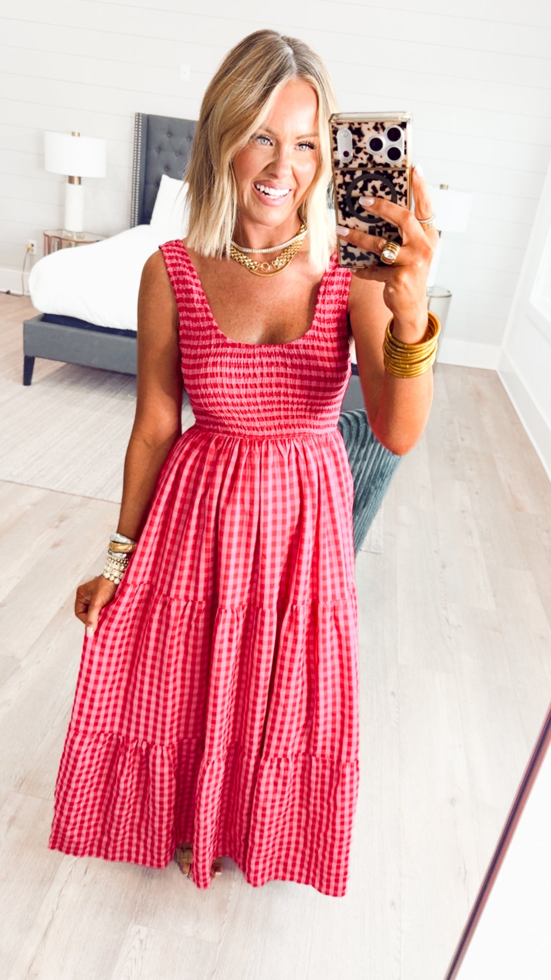 Smocked Gingham Maxi Dress