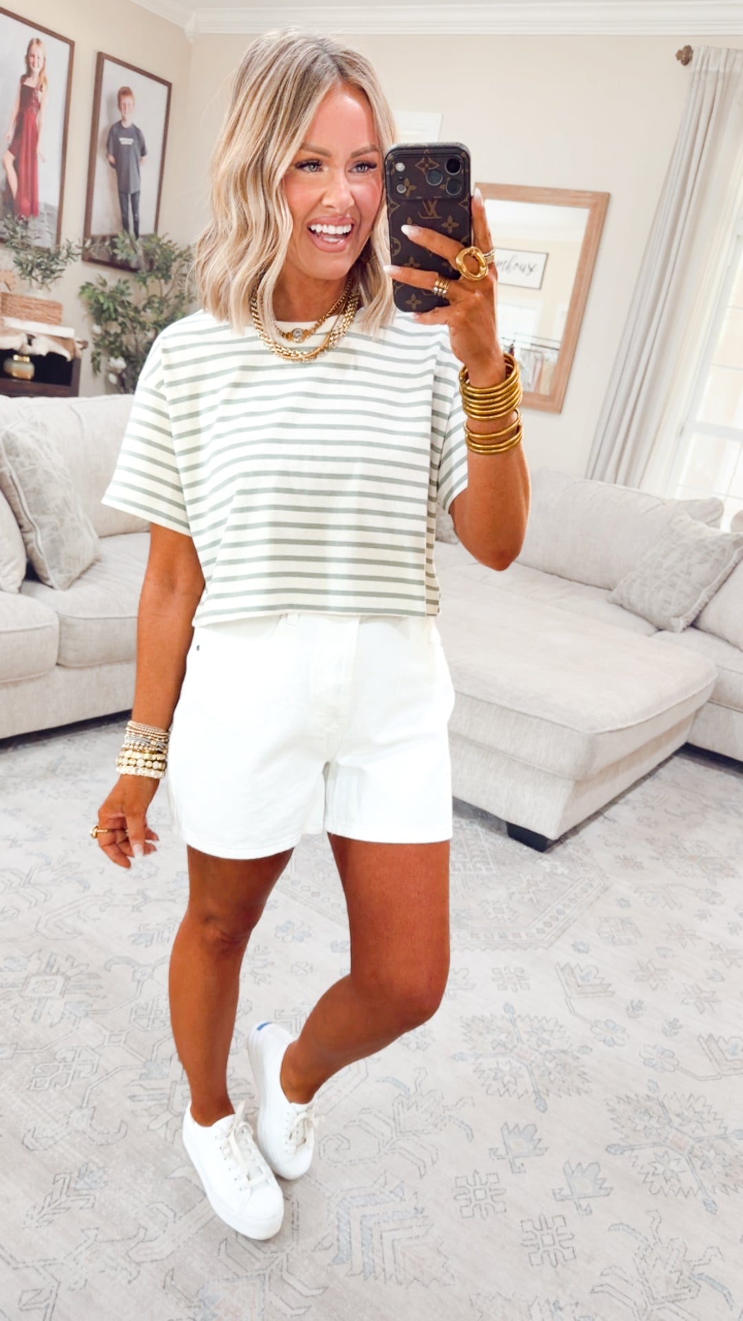The Essential Cropped Stripe Tee-Sage Green