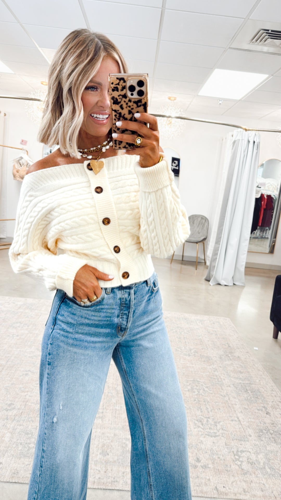 Off Shoulder Sweater Top-Ivory
